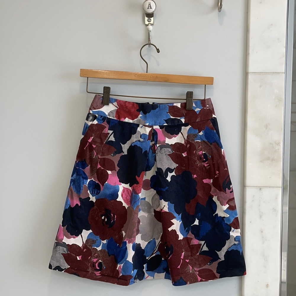 Floral A-Line Skirt in Navy, Burgundy & Pink